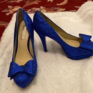 Black Friday sale ❤️ Blue rhinestone bow platform heels